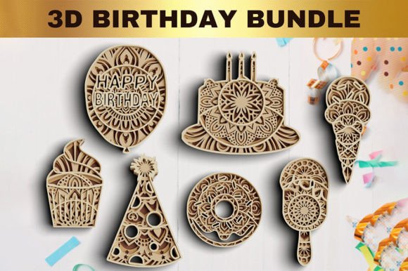 3D Birthday SVG DXF Bundle for Laser Cutting and Ornaments
