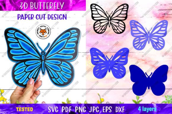 3D Butterfly SVG, 3D Butterfly Paper Cut for Laser Cutting and Wall Decor