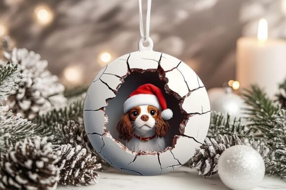 3D Cavalier King Dog Xmas Ornament PNG: Graphics for Crafts