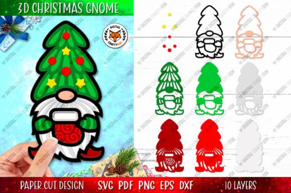 3D Christmas Gnome Santa Sock SVG Graphics for Crafts