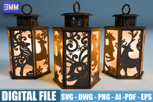 3D Christmas Reindeer Lantern Laser Cut