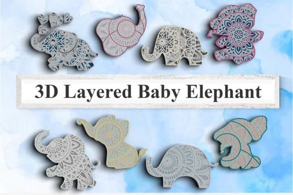 3D Elephant SVG DXF Bundle - Baby Shower Graphics