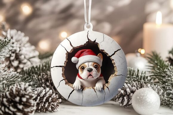 3D French Bulldog Xmas Ornament PNG Graphics for Crafts