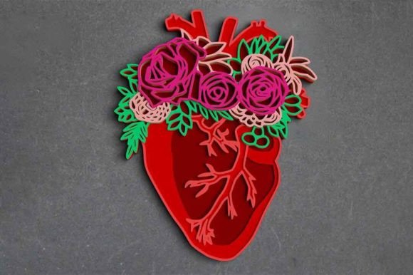3D Heart SVG DXF 6 Layer - Flower Svg