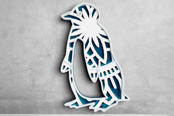 3D Penguin Mandala SVG DXF 4 Layer for Laser Cutting and Wall Decor