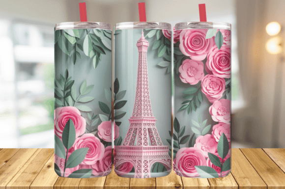 3D Pink Eiffel Tower Tumbler Wrap Graphics