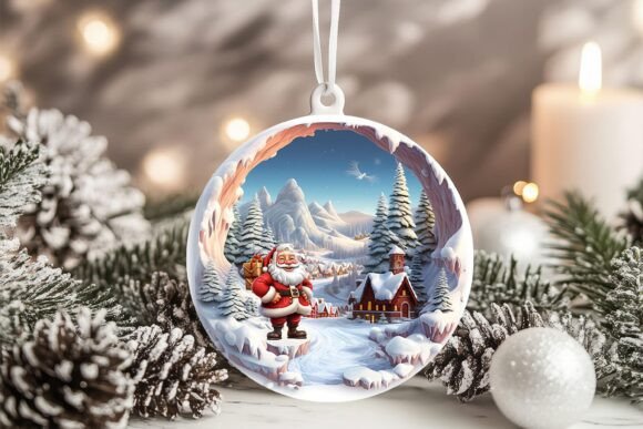 3D Santa Claus Xmas Circle Ornament PNG Review