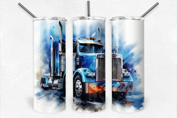 3D Semi Truck Tumbler Wrap, Blue Truck Graphics and Illustrations Review