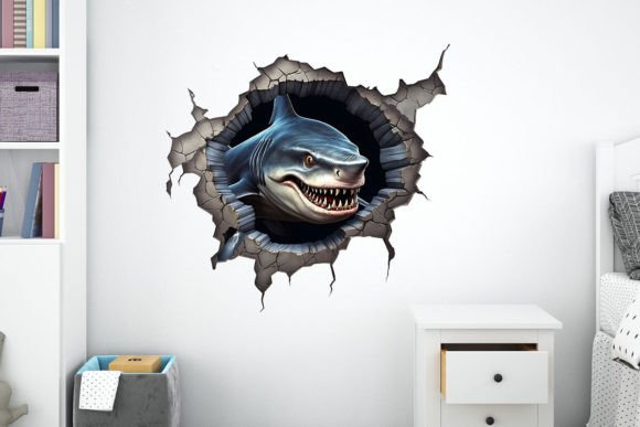 3D Shark Cracked Hole Sticker: Graphics for Crafts