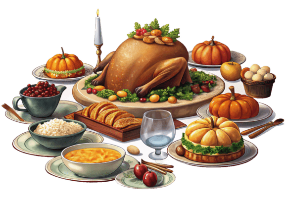 3D Turkey Thanksgiving Dinner Watercolor