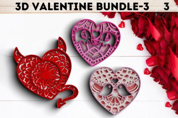 3D Valentine SVG DXF 4 Layer - XOXO Svg Graphics