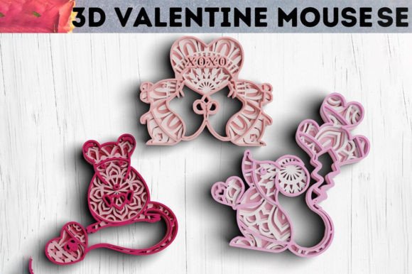 3D Valentine SVG Mouse DXF 4 Layer Graphics for Crafts