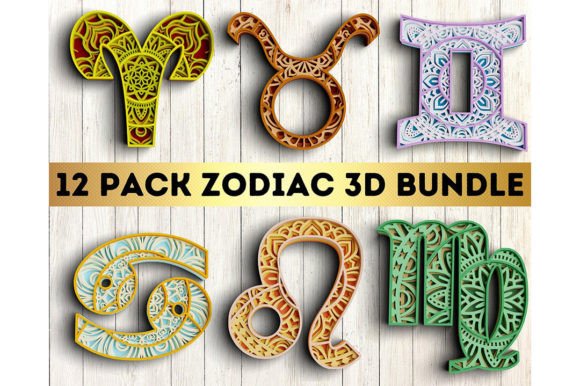 3D Zodiac SVG DXF 4 Layer, Horoscope SVG