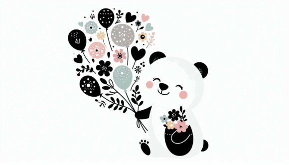 Bear Holding Balloons Graphics and Illustrations Review