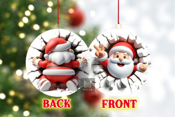 Both Side 3D Xmas Santa Ornament PNG: Graphics for Crafts