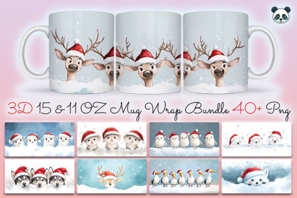 Christmas Winter Animals Mug Wrap Bundle Graphics and Crafts