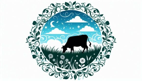 Cow Grazing in a Field Graphics and Illustrations Review