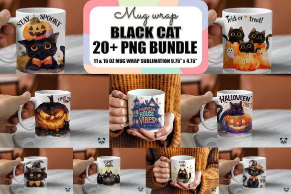 Halloween Black Cat Mug Wrap Bundle Graphics and Crafts Review