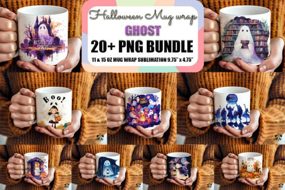 Halloween Cute Boo Mug Wrap Bundle Graphics and Crafts