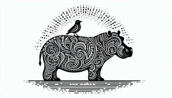 Hippo with a Bird on Its Back Graphics and Illustrations Review