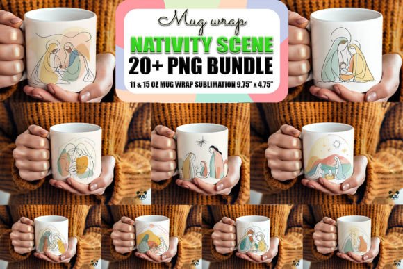 Nativity Scene Mug Wrap Bundle Graphics for Crafts
