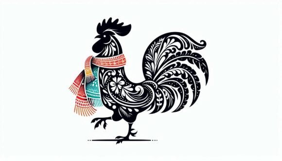 Rooster Wearing a Scarf Graphics and Illustrations Review