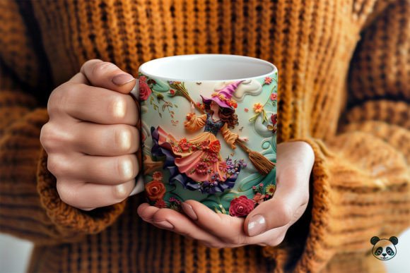 Witch Riding Broom 3D Mug Wrap Graphics for Crafts